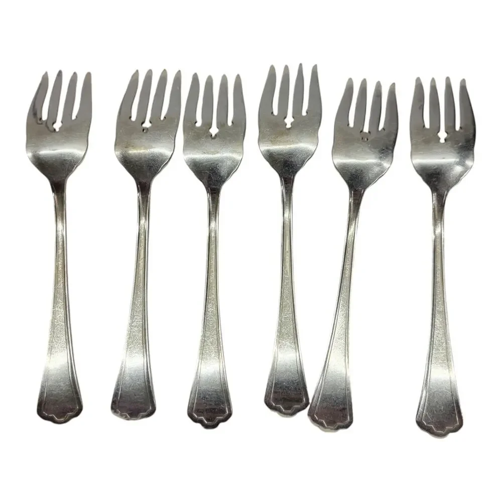 R.C.CO Vintage Silverplate Salad Forks 6 Pc Set Art Deco Stepped Handle
